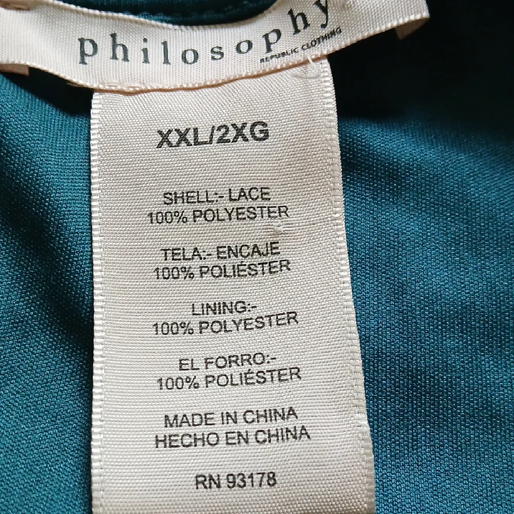 Philosophy Teal Lace Short Sleeve Blouse Sz XXL - Picture 7 of 8